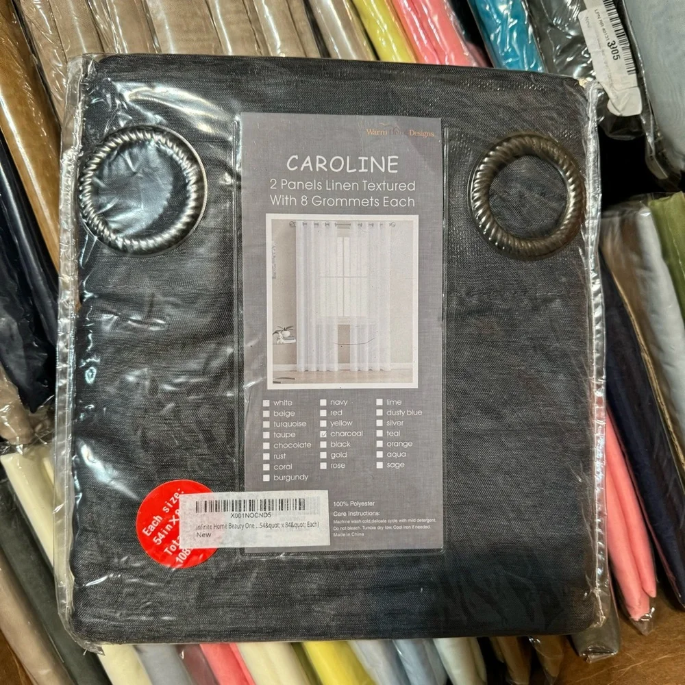 Caroline Charcoal 2 panes linen textures with 8 grommets each